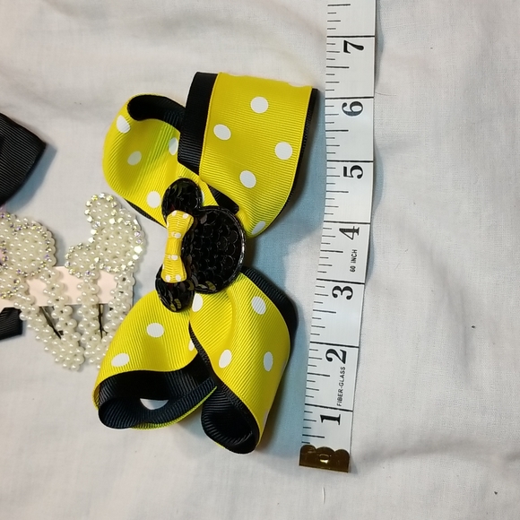 GIRLS MOUSE EARS 6' BOW WITH SEQUINS SET OF PEARL MOUSE CLIPS 4 BOWS - Picture 7 of 10